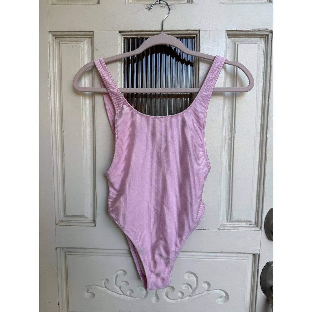 Aerie Real Good Pink Ribbed One Piece Cheekiest Swimsuit High Cut Size XS
